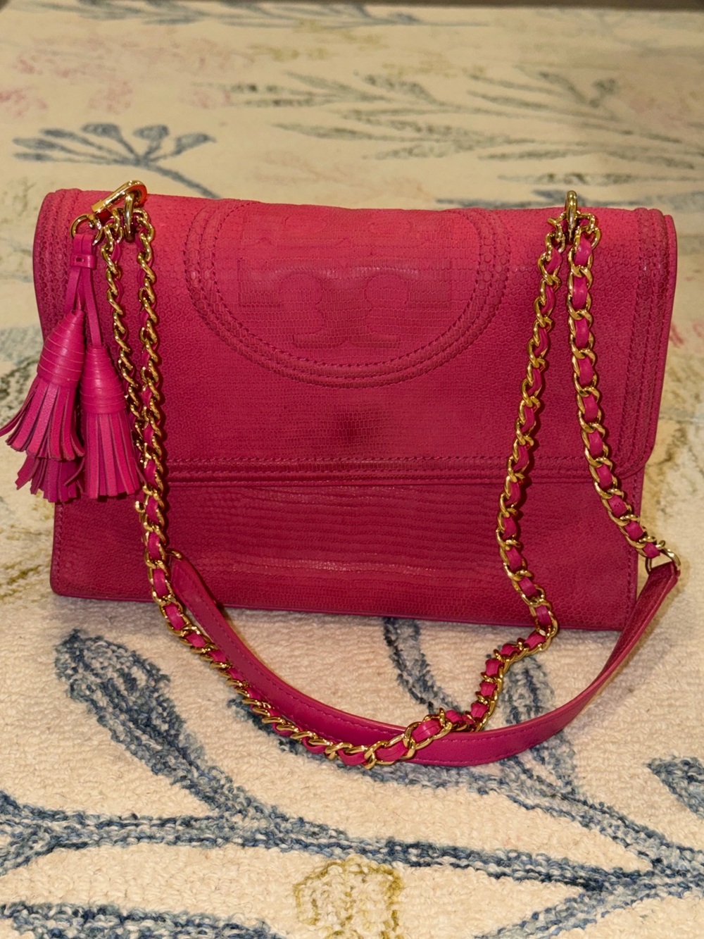 Tory Burch Hot Pink Quilted Fleming Convertible Shoulder Bag
